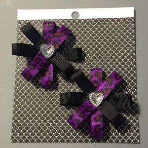 Purple & Black Polka Dot Handmade Hair Bows, Bows For Infants, Children, Teens,